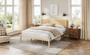 English Elm Platform King Bed Solid Pine Panel Headboard Wood Slat Base Modern Bedroom Frame Natural N709P425341N