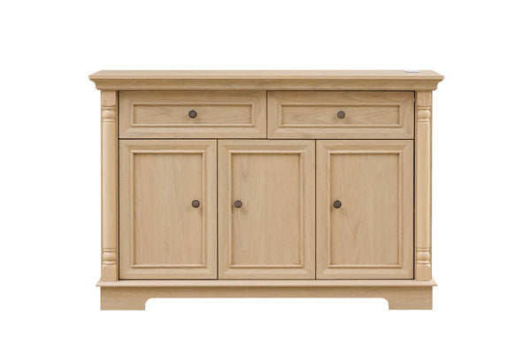 English Elm Farmhouse Large Wooden Storage Cabinet - Roman Column Style, Versatile Coffee Bar & Wine Cooler W2393P300542