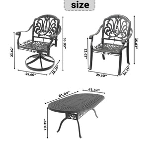 English Elm 9-piece Outdoor Cast Aluminum Dining Set with Oval Table and Swivel Chairs All Weather W1710S00662