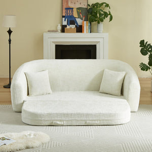English Elm 87-inch Curved Chenille Convertible Sofa Recliner Bed with Pull-out Base for Living Room Beige W3505P452804