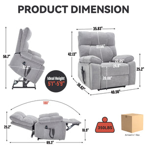 English Elm Beige Chenille Power Lift Recliner Dual Motor Massage Heat 350 Lb Capacity Gray W1803P264031
