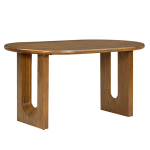 English Elm Trexm Farmhouse Oval Dining Set Seats Six with Rattan Back Chairs Oak Veneer Table Beige,Light Brown ST000157AAP
