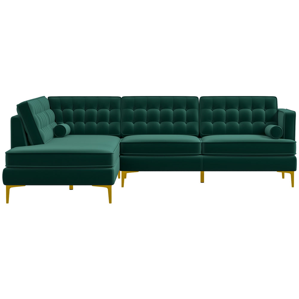 English Elm Ashcroft Furniture - Brooke Green Velvet Left-Facing Sectional Sofa - Stylish, Compact, Comfortable For Living Spaces B183S00014
