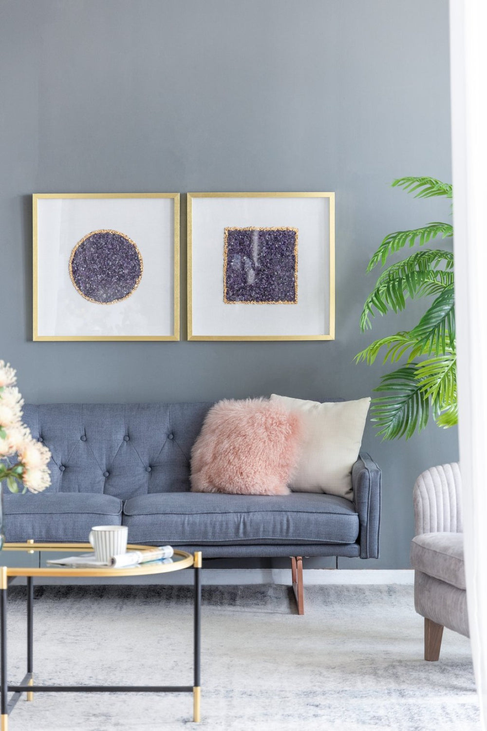 English Elm S/2 Lillian Purple Crystal Shadow Boxes - Elegant Wall Décor With Velvet & Gold Accents, 23.6" W2078P318313-GIGA