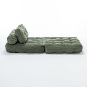 English Elm Folding Floor Sofa Bed Convertible Sleeper Chair with Shredded Foam Corded Fabric Green W2200P442796