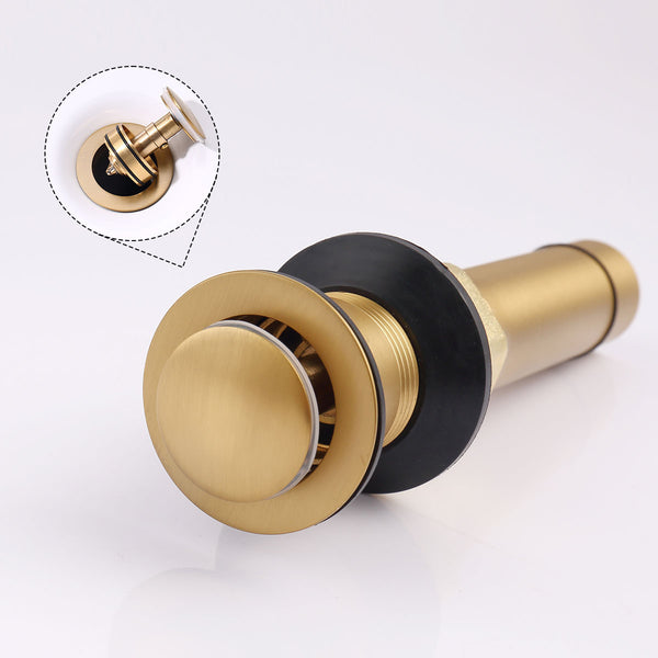 English Elm 2-Handle Brushed Gold Bathroom Faucet - Modern 4-Inch Vanity Sink Mixer With Pop-Up Drain & Hoses T3177P277470