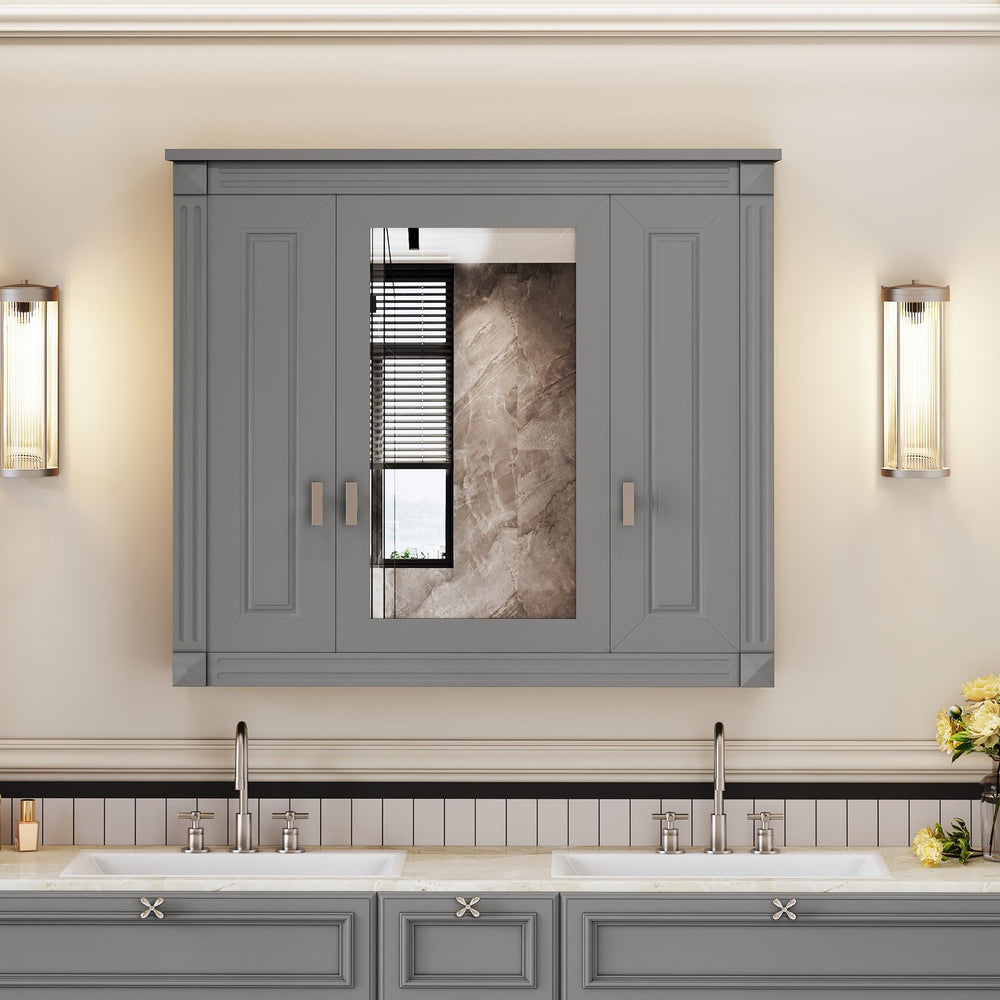 English Elm Bathroom Wall Cabinet Mirrored Mdf Three Door Over Toilet Gray Storage Unit N710P252503E