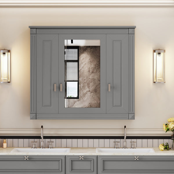 English Elm Bathroom Wall Cabinet Mirrored Mdf Three Door Over Toilet Gray Storage Unit N710P252503E