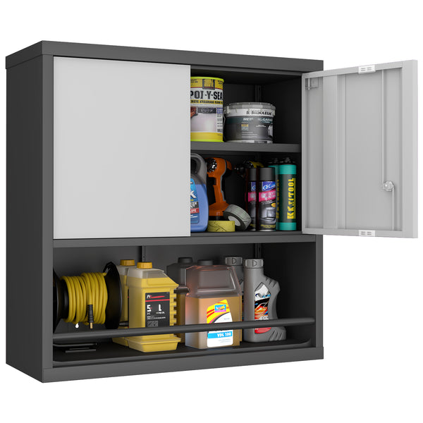 English Elm Metal Wall Mounted Steel Cabinet Lockable Doors Adjustable Shelves Kitchen Office Storage Black+Grey T3625P366860