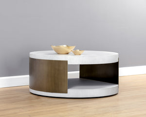 Sunpan Cavette Coffee Table - Elegant White Concrete & Brass Frame Design for Indoor & Outdoor Spaces