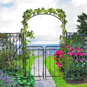 English Elm Outsunny 84" Metal Garden Arch Arbor With Gate - Elegant Trellis For Climbing Vines & Weddings W2225P174402-GIGA