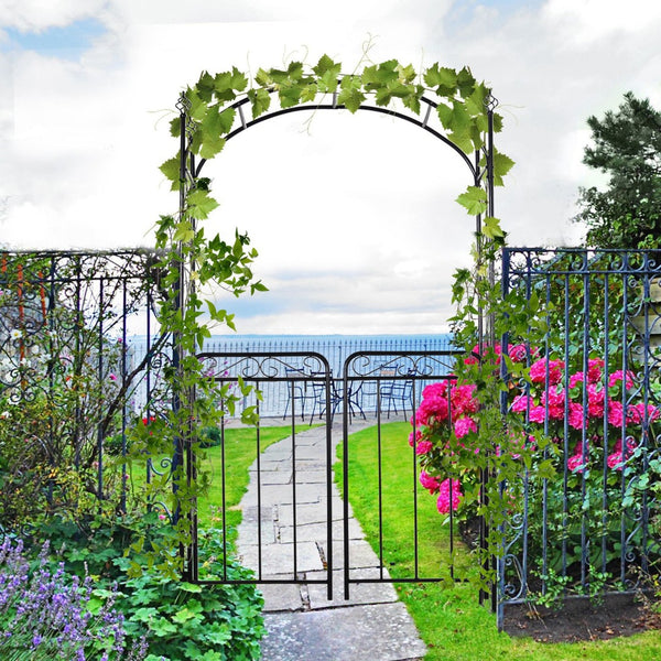 English Elm Outsunny 84" Metal Garden Arch Arbor With Gate - Elegant Trellis For Climbing Vines & Weddings W2225P174402-GIGA