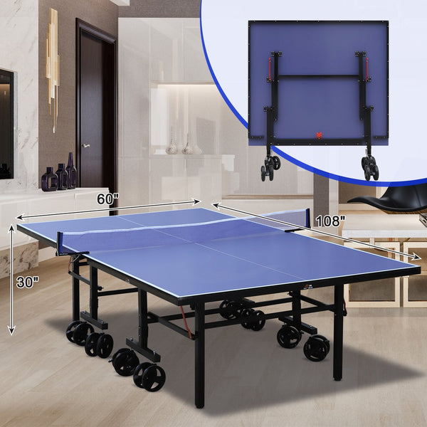 English Elm Double Fish Folding Mdf Table Tennis with Solo Practice Mode and 8 Locking Wheels W3087P251055