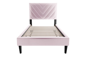 English Elm Twin Velvet Bed With Adjustable Headboard - Luxurious Comfort, Stylish Design & Easy Assembly Options B089P240516-GIGA