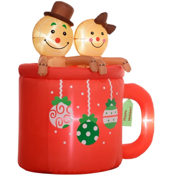 English Elm Christmas Inflatable Gingerbread Couple in Cocoa Mug with Led Lights for Yard Display T3971P417149