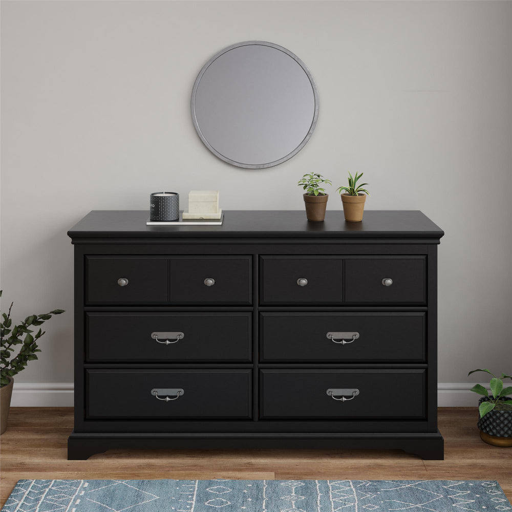 English Elm Bristol Six Drawer Bedroom Dresser with Smooth Metal Slides and Classic Black Finish B2733S00014