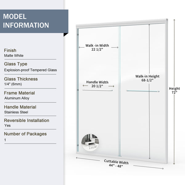 English Elm 44" Semi-frameless Double Sliding Shower Door Brushed Gold Tempered Glass Walk-in White W1920P385296