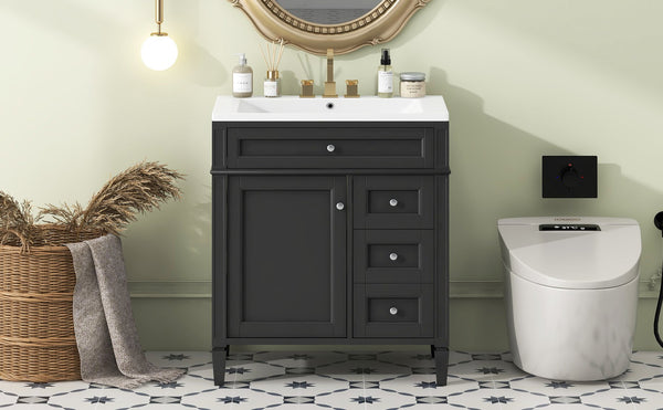 English Elm 30'' Modern Bathroom Vanity With Sink, Stylish Storage Cabinet & Tip-Out Drawer For Organized Elegance SW000122AAB-2