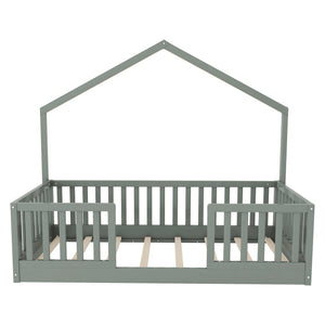English Elm Twin Montessori Floor Bed House Frame with Led Lighting and Safety Rails for Kids Grey W2593P440597