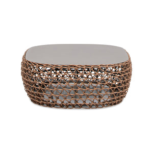English Elm Jennifer Taylor Home - Willow Oval 40.5" Woven Patio Coffee Table – Golden Brown Wicker, Powder-Coated Aluminum Top, Beige B2719P305702
