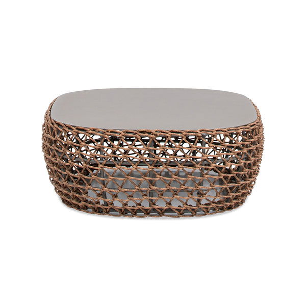 English Elm Jennifer Taylor Home - Willow Oval 40.5" Woven Patio Coffee Table – Golden Brown Wicker, Powder-Coated Aluminum Top, Beige B2719P305702