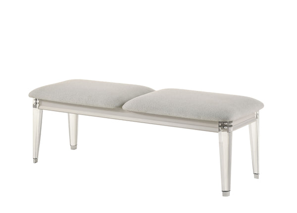 English Elm Laveda Light Gray Boucle Bench with Pearl White Acrylic Legs — Modern Upholstered Seating, 220lb Capacity B2726P269282