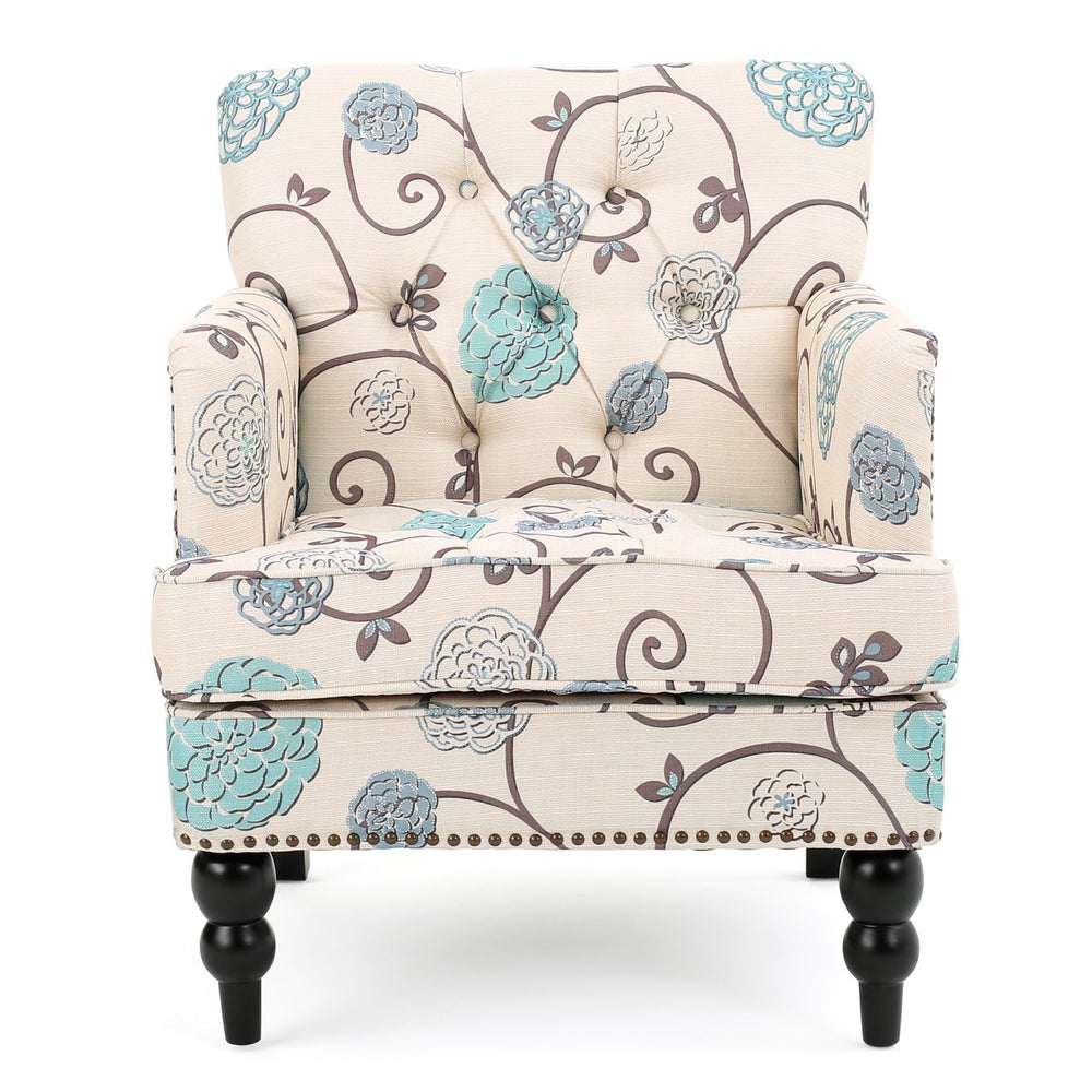 English Elm Harrison Tufted Club Chair Nailhead Trim Birch Legs Floral Upholstered Accent Seat N758P438153W