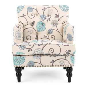 English Elm Harrison Tufted Club Chair Nailhead Trim Birch Legs Floral Upholstered Accent Seat N758P438153W