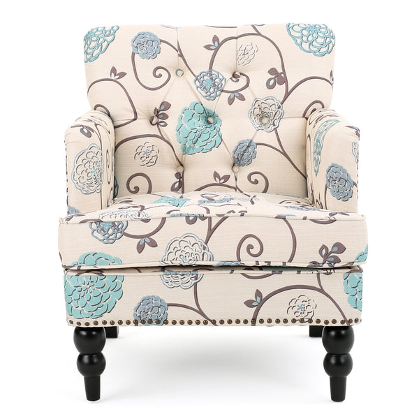 English Elm Harrison Tufted Club Chair Nailhead Trim Birch Legs Floral Upholstered Accent Seat N758P438153W