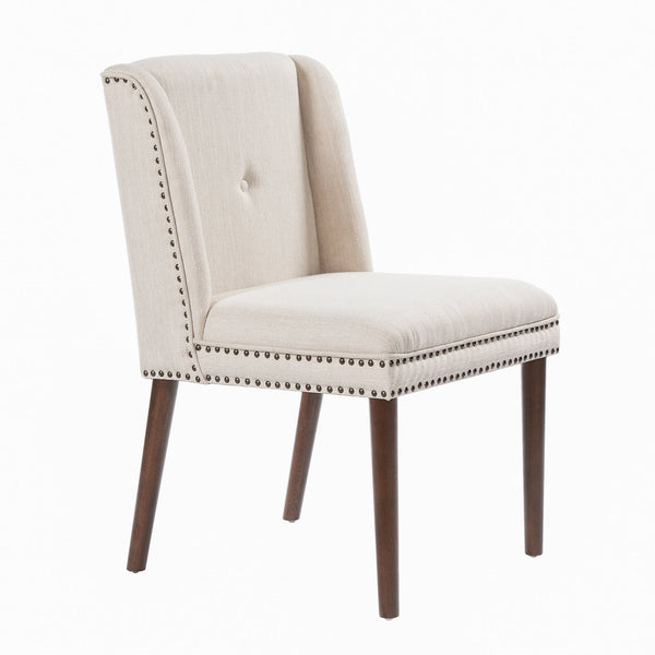 English Elm Light Luxury Rivet Trim Linen Upholstered Dining Chairs Rubberwood Tufted Set Beige,Walnut N768P403745W