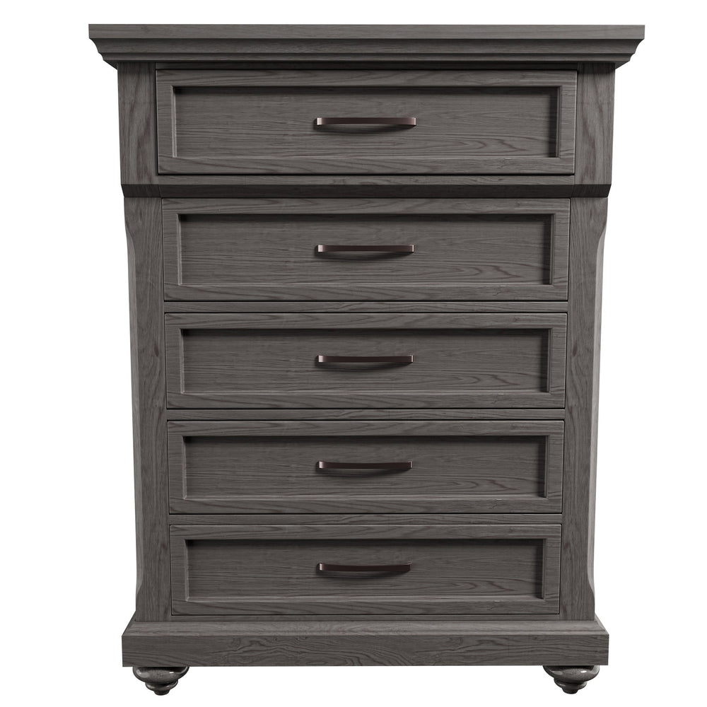 English Elm Modern Transitional Chest with Antique Gray Finish Ornate Handles and Rounded Legs B011P448870