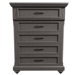 English Elm Modern Transitional Chest with Antique Gray Finish Ornate Handles and Rounded Legs B011P448870