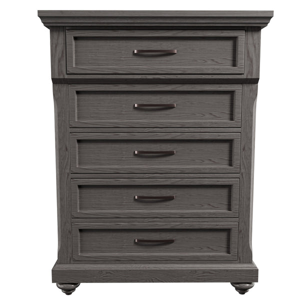 English Elm Modern Transitional Chest with Antique Gray Finish Ornate Handles and Rounded Legs B011P448870