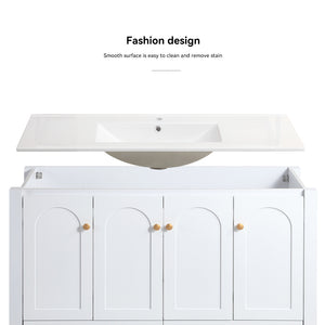 English Elm 48" Sage Bathroom Vanity with Ceramic Sink Mdf Cabinet Soft Close Doors Drawers White W3133S00002