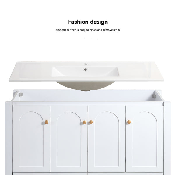 English Elm 48" Sage Bathroom Vanity with Ceramic Sink Mdf Cabinet Soft Close Doors Drawers White W3133S00002