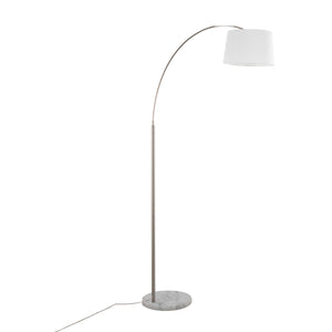English Elm March Floor Lamp: Elegant Arc Design With White Linen Shade & Marble Base For Modern Interiors B202S01376