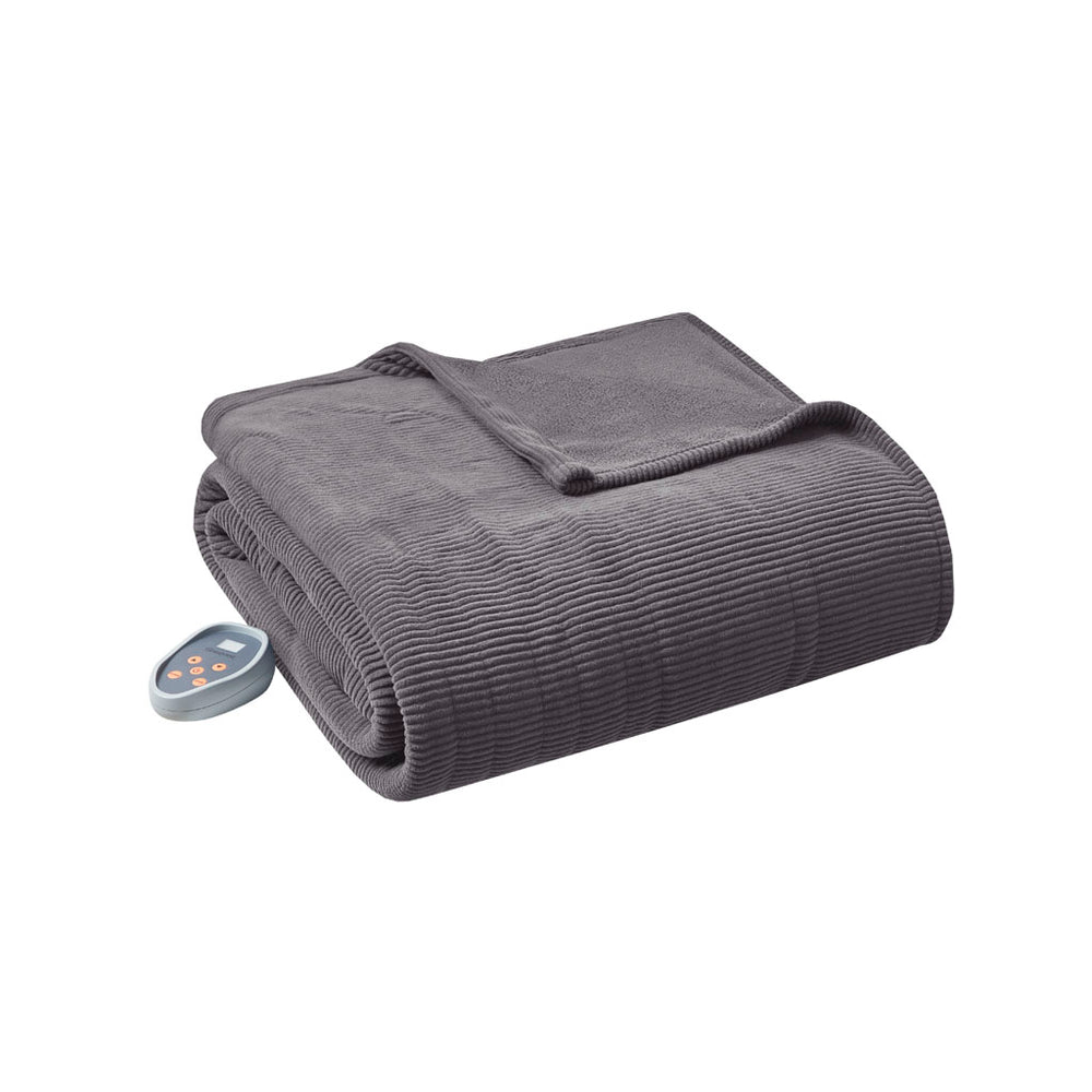 JLA Home Beautyrest - Heated Beautyrest Electric Micro Fleece Blanket with 20 Heat Settings, Auto Shut-Off & OEKO-TEX Safety Grey BR54-0411