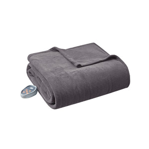 JLA Home Beautyrest - Heated Beautyrest Electric Micro Fleece Blanket with Safe EMF-Reducing Tech, 20 Heat Settings, Washable Grey BR54-0414