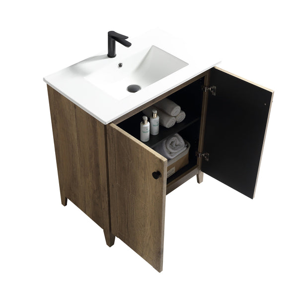 English Elm 30 Inch Floating Bathroom Vanity Fluted Wood Grain Front with Ceramic Integrated Sink Antique Grey W3520S00032