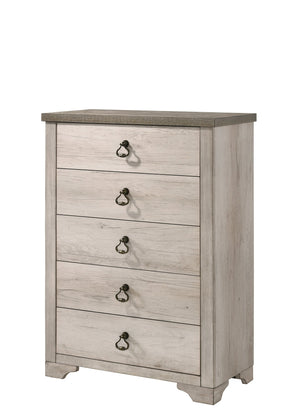 English Elm 1pc Coastal Cottage 5-Drawer Chest with Weathered Brown Top, Ring Pull Hardware, Romantic Antique Appeal Distressed Brown,Driftwood 36.81 L x 18.74 W x 48.86 H B2741P353778