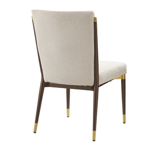 English Elm Armless Dining Chairs Iron Frame Wood Grain Finish Ergonomic Cushioned Seat Set of 2 Brown+Beige N771P345829W