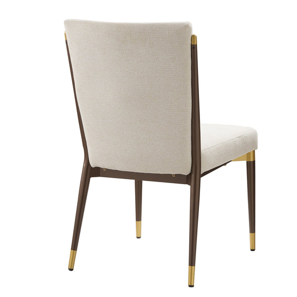 English Elm Armless Dining Chairs Iron Frame Wood Grain Finish Ergonomic Cushioned Seat Set of 2 Brown+Beige N771P345829W
