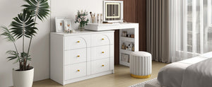 English Elm Vanity LED Mirror Desk with Flip-Top Dual Function, 7 Drawers & Multiple Shelves for Organized Glam White 32.28 L x 19.69 W x 8.86 H N733S363650K