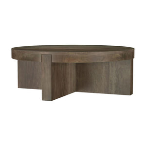 English Elm Round Solid Mango Wood Coffee Table Brown - Modern Low Round Cocktail Table with Thick Top & Intersecting Slab Legs for Stylish Living Room Centerpiece B016P379357