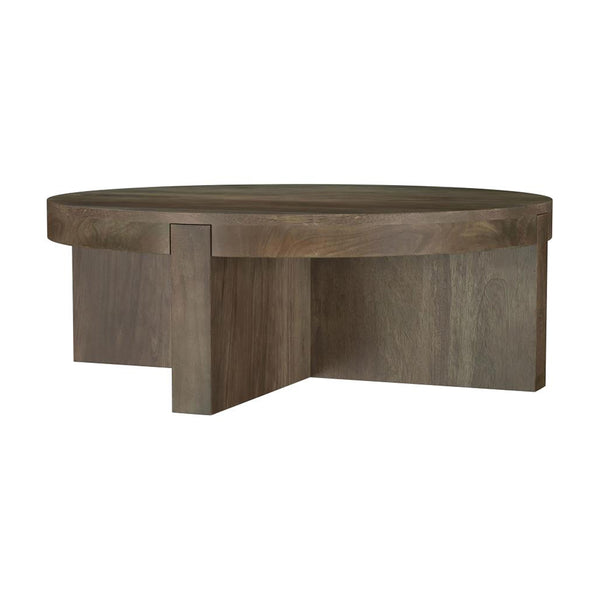 English Elm Round Solid Mango Wood Coffee Table Brown - Modern Low Round Cocktail Table with Thick Top & Intersecting Slab Legs for Stylish Living Room Centerpiece B016P379357
