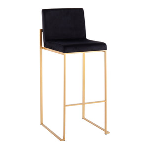 English Elm Fuji High Back Barstool Set Of 2 - Luxurious Gold Steel Frame & Black Velvet For Modern Elegance B202P222178