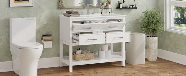 English Elm Christopher Knight Home® - 36" Modern Bathroom Vanity with Ceramic Sink, Tip-Out Tray, Soft-Close Drawers, Open Shelf, Waterproof Surface White N817P288908W