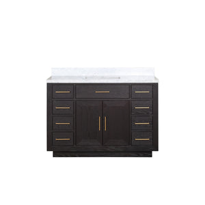 English Elm Black Oak Single Bath Vanity 48in W x 22in D with Carrara Marble Top, Solid Wood, Soft-Close Drawers and Fully Assembled for Easy Installation B2731P260821