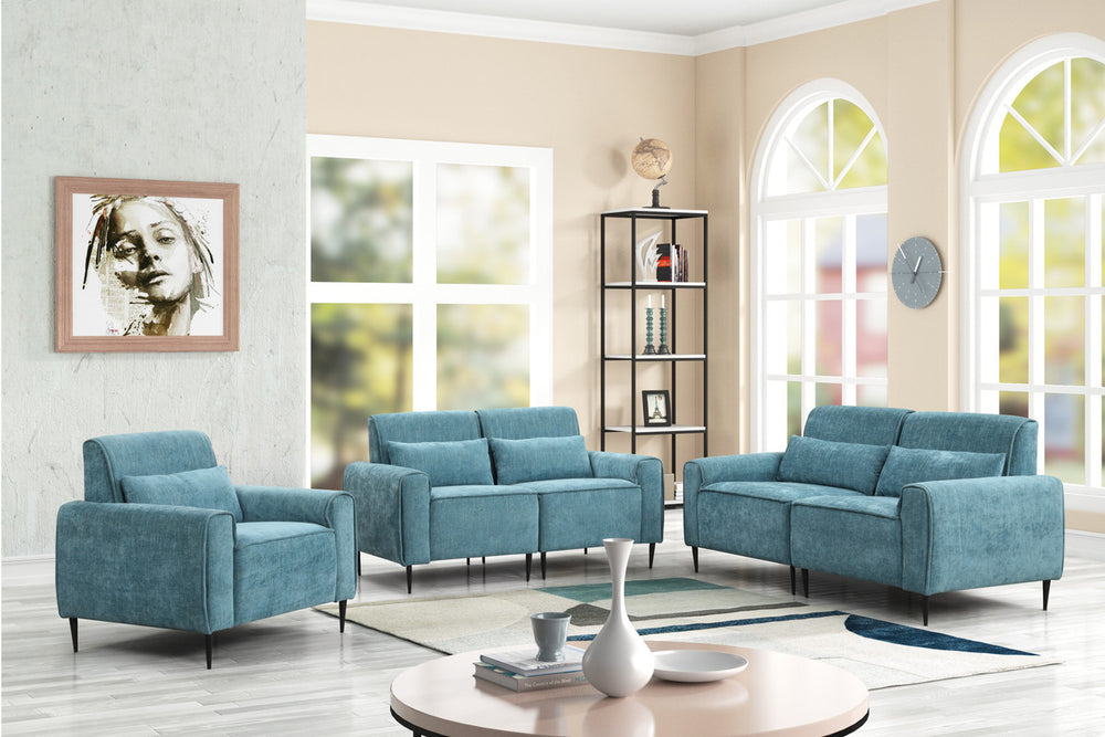 English Elm Rossa Chenille Upholstered Sofa Loveseat and Chair Set with Pocket Coil Cushions Blue B2749S00083