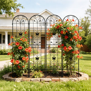 English Elm 4 Pack Powder Coated Steel Garden Trellis Panels Rustproof Vertical Vine Support Outdoor Black W1586P151254